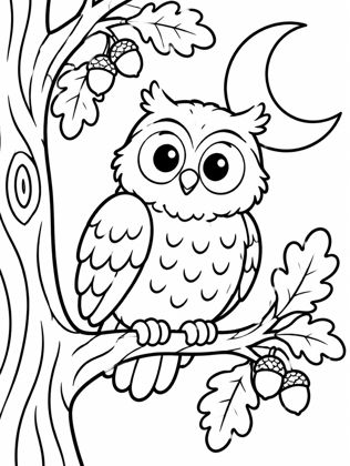 Colouring page: Old Owl in the Big Oak